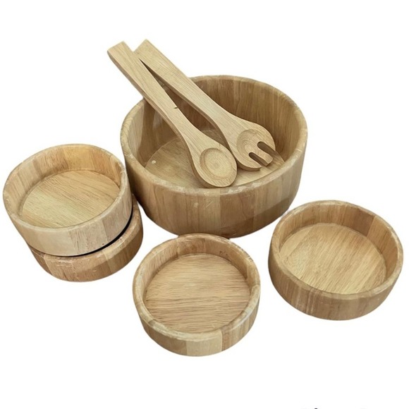 The Natural Lifestyle Bamboo Salad Serving Set 7 piece Made in Thailand - Picture 1 of 9